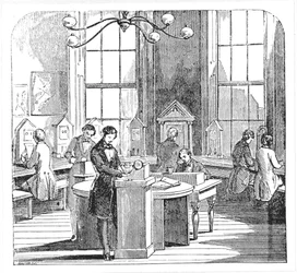 Instrumentenraum im Electric Telegraph Office, Lothbury, London, aus The Museum of Science and Art von Dionysius Lardner, ca. 1860