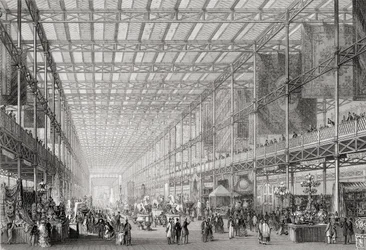 Innenansicht der Großen Industrieausstellung von 1851 im Hyde Park aus der Enzyklopädie der nützlichen Künste & Manufakturen, herausgegeben von Charles Tomlinson, ca. 1880er Jahre