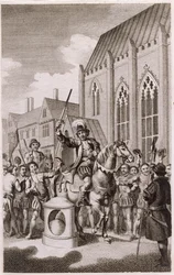 Jack Cades Rebellion im Jahr 1450: Cade erklärt sich zum Herrn der Stadt London am London Stone, Cannon Street, ca. 1770