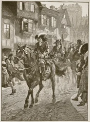 James betritt Dublin nach der Schlacht am Boyne, Illustration aus Cassells Illustrierter Geschichte Englands