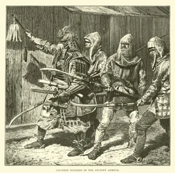 Japanische Soldaten in antiker Rüstung