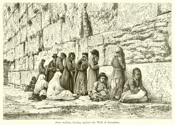 Juden klagen, lehnen sich gegen die Mauer von Jerusalem