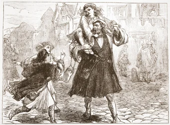 Johann Luther bringt seinen Sohn zur Schule, Illustration aus Die Geschichte des Protestantismus von James Aitken Wylie, veröffentlicht 1878