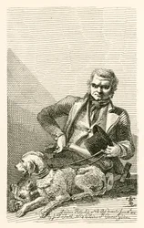 John MacNally, aus dem County Tyrone, mit seinen zwei Hunden Boxer und Rover