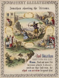 Jonathan schießt die Pfeile (farbige Gravur)