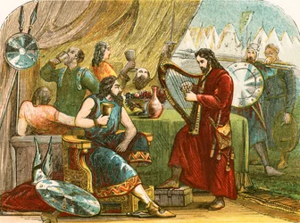 König Alfred verkleidet als Minnesänger im dänischen Lager