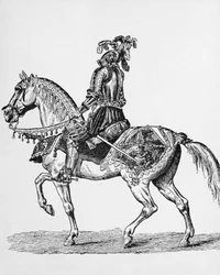 Ritter zu Pferd in Festkleidung des 15. Jahrhunderts