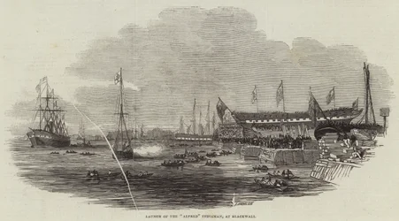 Stapellauf der "Alfred" Indiaman in Blackwall (Gravur)