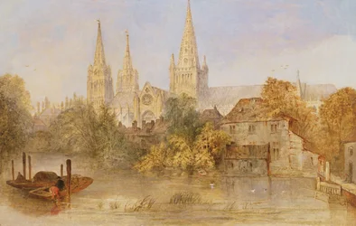 Lichfield Kathedrale vom Stowe Pool, ca. 1850