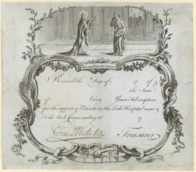 Lock Hospital, Hyde Park Hospital. Spendenbeleg