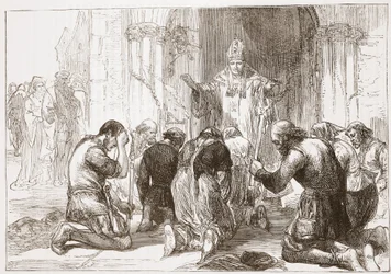 Lollarden leisten Abkehr von ihrem Glauben, Illustration aus Die Geschichte des Protestantismus von James Aitken Wylie, veröffentlicht 1878