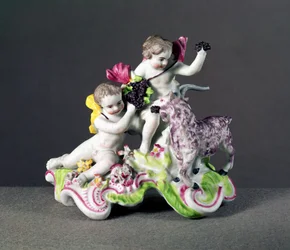 Longton Hall Gruppe, zwei Putti mit Ziege, um 1755