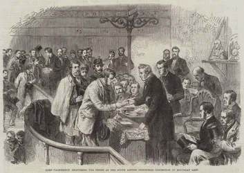 Lord Palmerston überreicht die Preise auf der South London Industrial Exhibition am vergangenen Samstag (Stich)