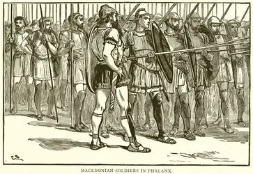 Makedonische Soldaten in Phalanx
