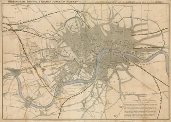 Karte von London mit der Birmingham, Bristol, Thames Junction Eisenbahn, 1839