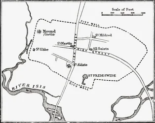 Karte von Oxford, England, 12. bis 13. Jahrhundert, aus 