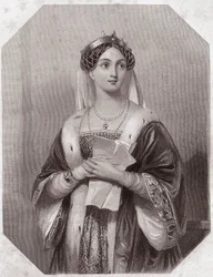 Margarete von Anjou (1430-1482) (Heinrich VI, Tragödie in 5 Akten) aus der Galerie der Frauen von Shakespeare, Sammlung von fünfundvierzig ernsten Porträts von den ersten Künstlern Londons, bereichert mit kritischen und literarischen Aufzeichnungen, um 183