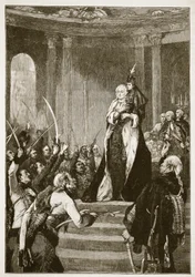 Maria Theresia und das ungarische Parlament, Illustration aus Cassells Illustrierter Geschichte Englands