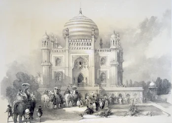 Mausoleum von Jufhir Junge, Delhi, aus Das Orientalische Portfolio: Malerische Illustrationen der Landschaft und Architektur Indiens von Horace H. Wilson, veröffentlicht 1841