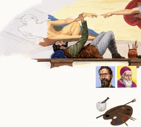 Michelangelo malt die Decke der Sixtinischen Kapelle