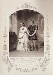 Miss Jenny Marston als Perdita und Mr. F. Robinson als Florizel, Akt IV Szene 3, in Das Wintermärchen von William Shakespeare (1564-1616) graviert von Thomas Sherratt (fl.1860-80) nach einem Daguerreotyp von Pa