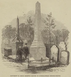 Denkmal für Defoe, kürzlich errichtet auf dem Friedhof Bunhill-Fields (Stich)