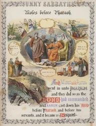 Moses vor dem Pharao (farbige Gravur)