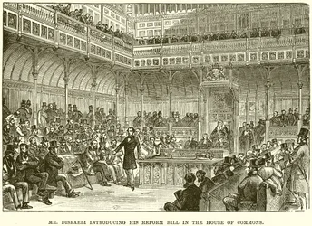 Mr. Disraeli stellt seinen Reformgesetzentwurf im Unterhaus vor