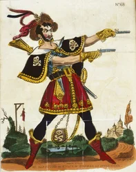 Mr Ransford als Wolfe, der Räuber und Mörder, Frontispiz aus „Das wundervolle Leben des Wolfe...“, veröffentlicht von Fairburn, London, ca. 1830