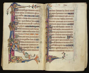 Ms 1-2005, ff.122v-123r: Groteske Randdekoration aus dem Macclesfield Psalter, Gebrauch von Sarum, Ostanglien, ca. 1330