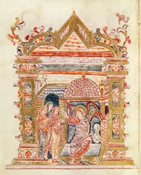 Ms 274 (Y-6) fol.72v Die heiligen Frauen am Grab, aus dem Messbuch von Robert von Jumieges, ca. 1016
