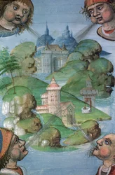 Ms Hunter 9 f.47v Stadt, aus dem Hunterian Psalter, um 1170