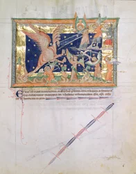 Ms L.A. 139-Lisboa fol.33 Der Drache führt Krieg mit den Gläubigen, aus der Gulbenkian-Apokalypse, ca. 1265-70
