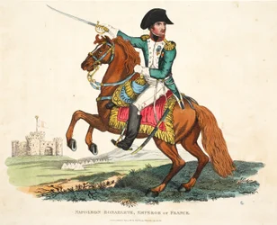 Napoleon Bonaparte, Kaiser von Frankreich, graviert von Romney, veröffentlicht von Richard Evans, Illustration aus An Historical Account of the Battle of Waterloo von William Mudford, 1816