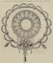 Halskette aus Perlen, Smaragden und Diamanten und ein Cachepeigne, Geschenke der Königin und Prinz Albert (Gravur)