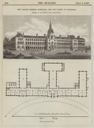 Neue Vorschulen, Kirkdale; für die Gemeinde Liverpool, Messrs J. A. Picton und Sohn, Architekten (Gravur)