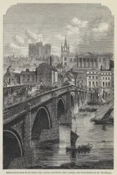 Newcastle-upon-Tyne von Süden, mit Blick auf das Schloss und den Turm von St. Nicholas (Gravur)