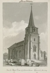 Nordwestansicht der Streatham Church, Surrey