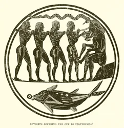 Odysseus bietet Polyphemos den Becher an