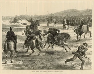 Offiziere spielen Polo (Hockey zu Pferd) auf Woolwich Common