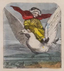 Alte Mutter Gans (farbige Gravur)