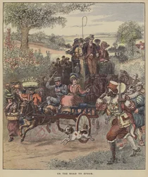 Auf dem Weg nach Epsom (farbige Gravur)