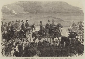 Eröffnung der Dublin International Exhibition, der Prinz von Wales bei der Truppenparade im Phoenix Park (Stich)