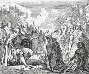 Ottokar II. von Böhmen huldigt Rudolf I., König von Deutschland im Jahr 1276, 1882