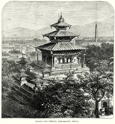 Palast und Tempel, Khatmandu, Nepal (Gravur)