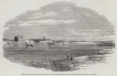 Palast von Abbas Pacha in Benha und Standort der geplanten Eisenbahnbrücke über den Damietta-Arm des Nils