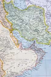 Teilkarte des Nahen Ostens mit dem Roten Meer, Persischen Golf und Horn von Afrika in den 1890er Jahren, aus 