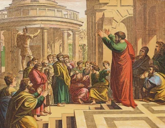 Paulus predigt in Athen