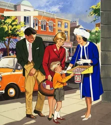 Leute, die Sie sehen: Der Fahnenverkäufer