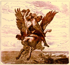 Perseus auf dem geflügelten Pferd Pegasus mit dem Kopf der Medusa, Illustration aus Die illustrierte Geschichte der Welt, veröffentlicht um 1880